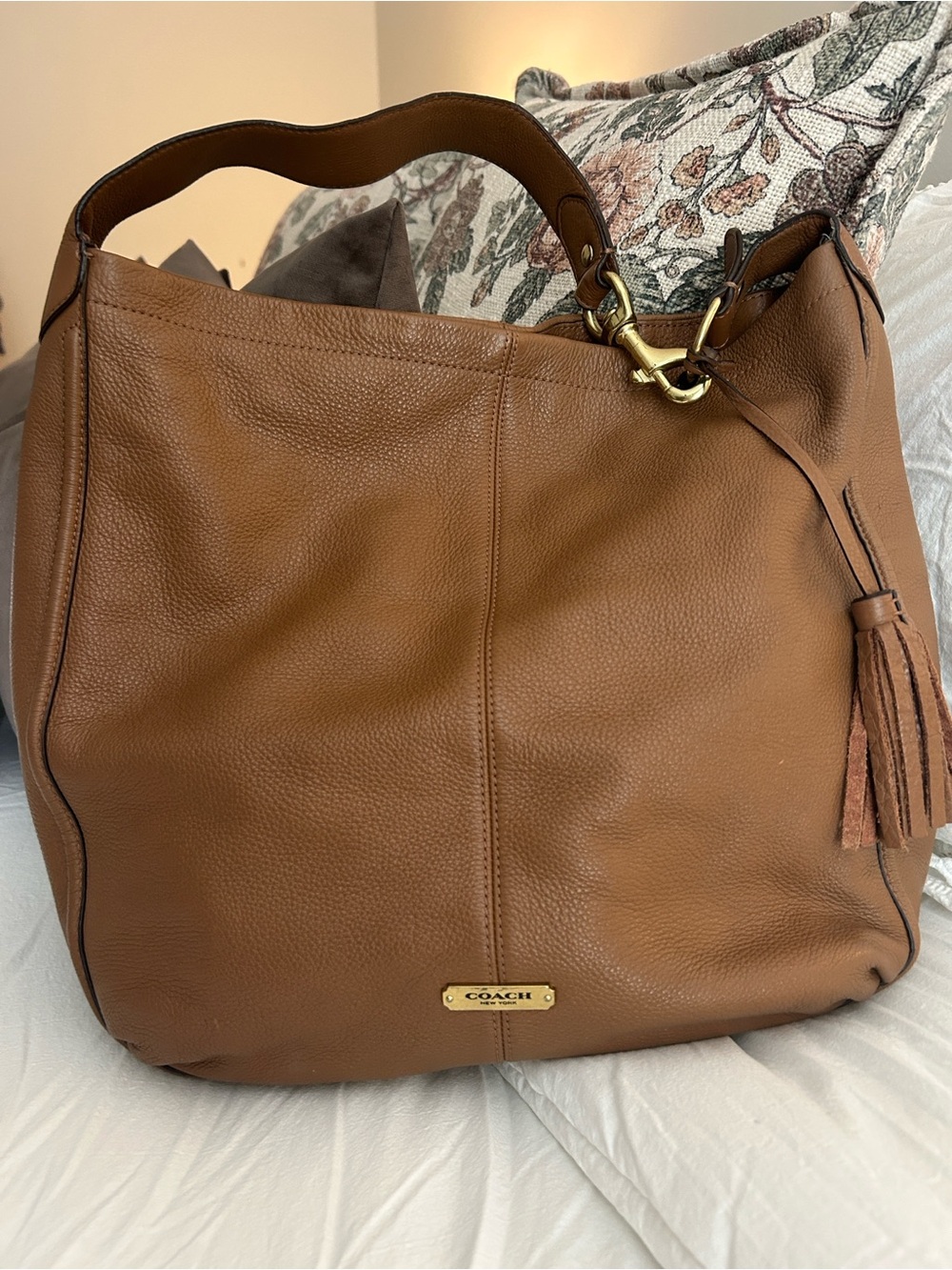 COACH Avery Leather Hobo Bag with Tassel